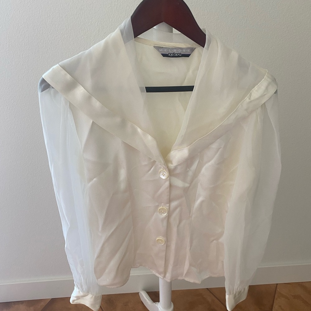 Sophisticated White Blouse with Sheer Sleeves